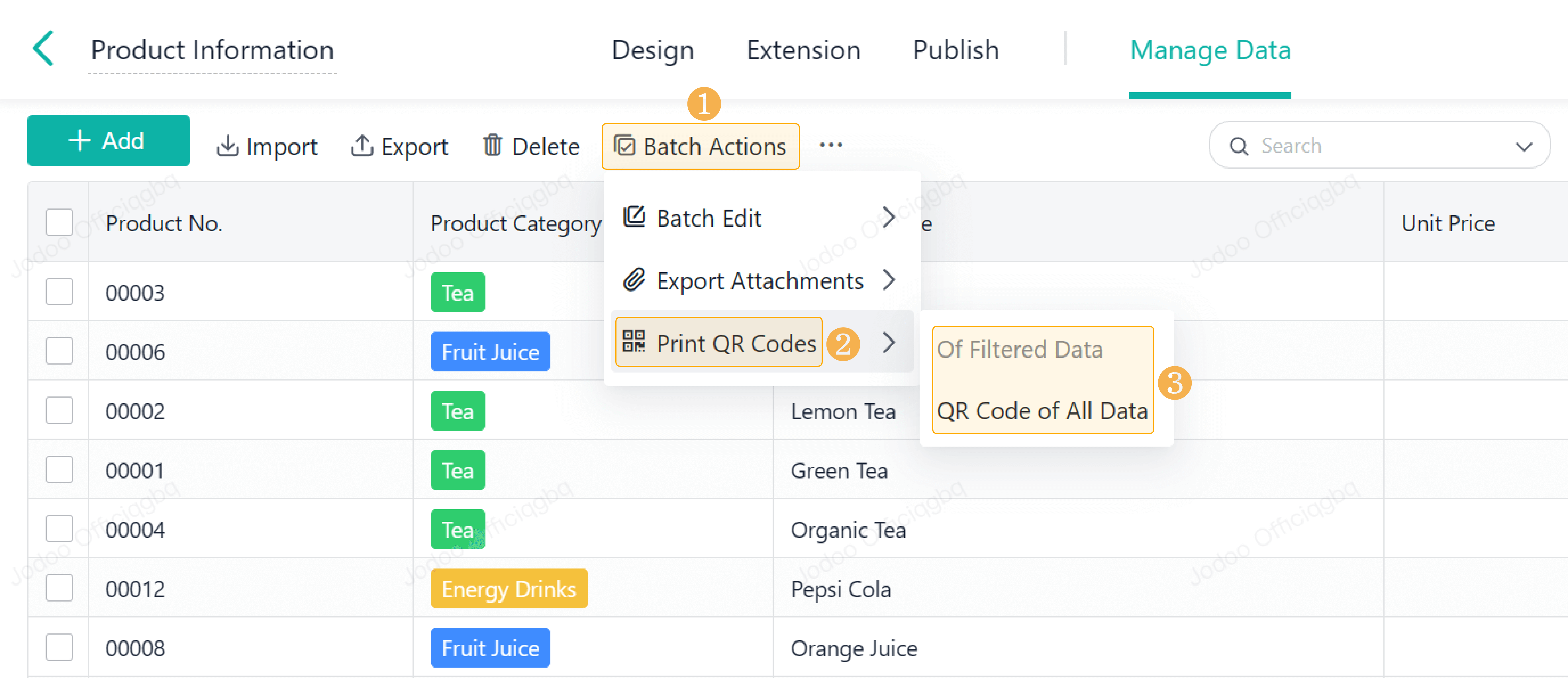 Print QR codes for all data.