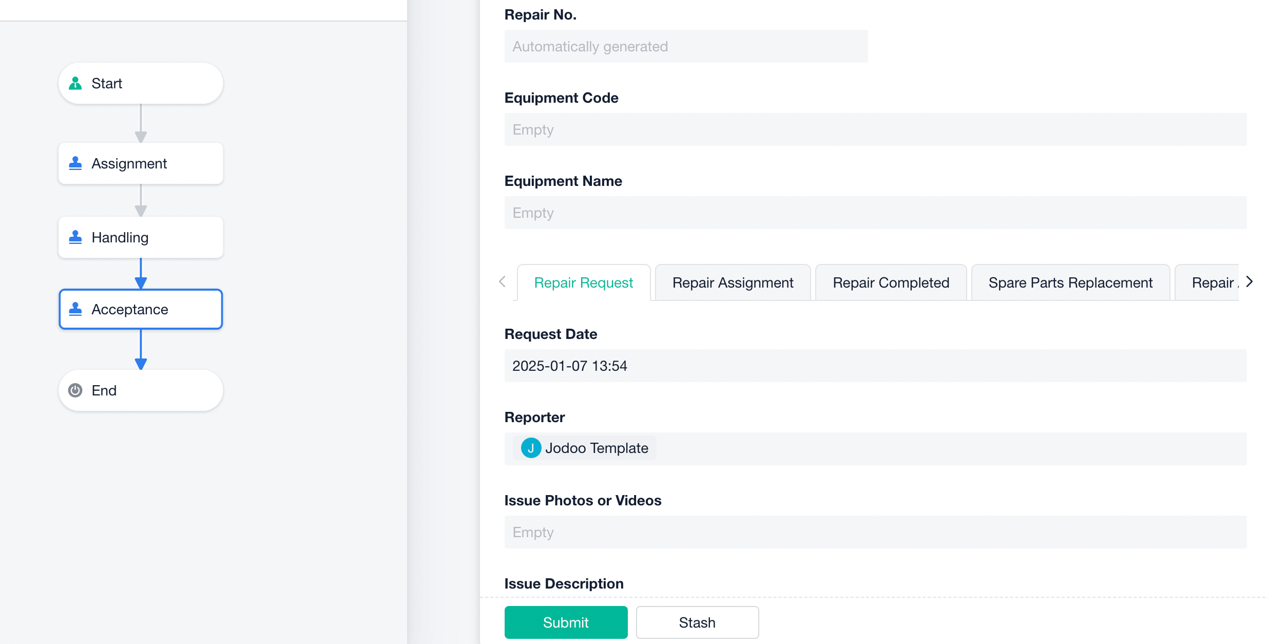 equipment repair workflow